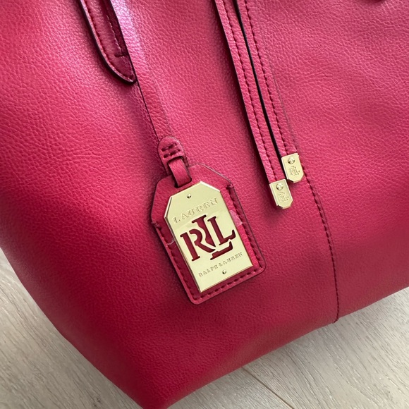 NWOT Lauren Ralph Lauren Crawley Red Leather Unlined Large Tote Bag - Picture 4 of 8